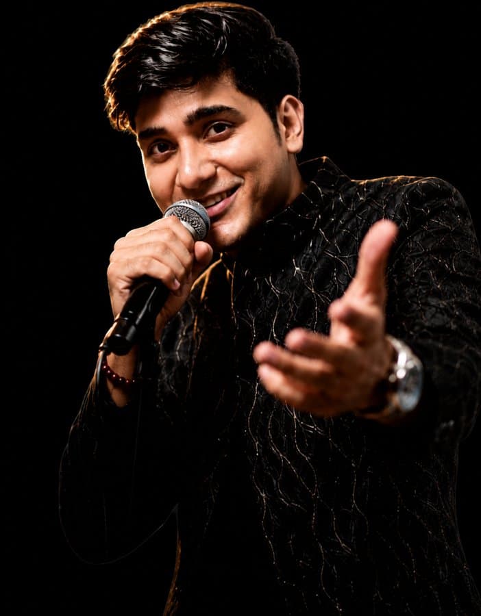 Saahil Agarwal performing live poetry at RIZE10X Conference 2026